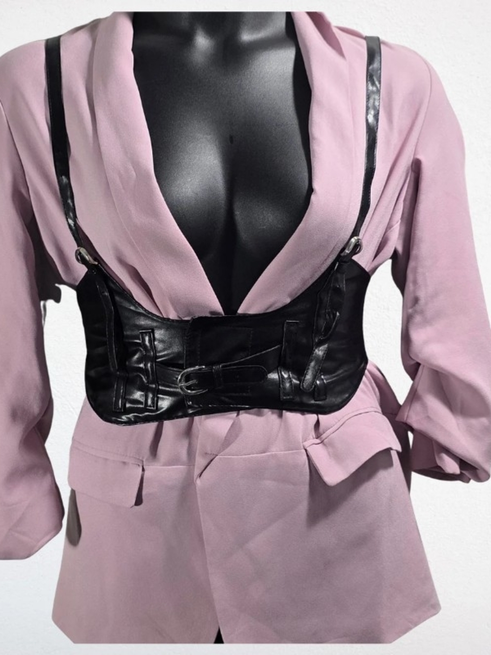 SHEIN Black Faux Leather Harness Belt with Straps